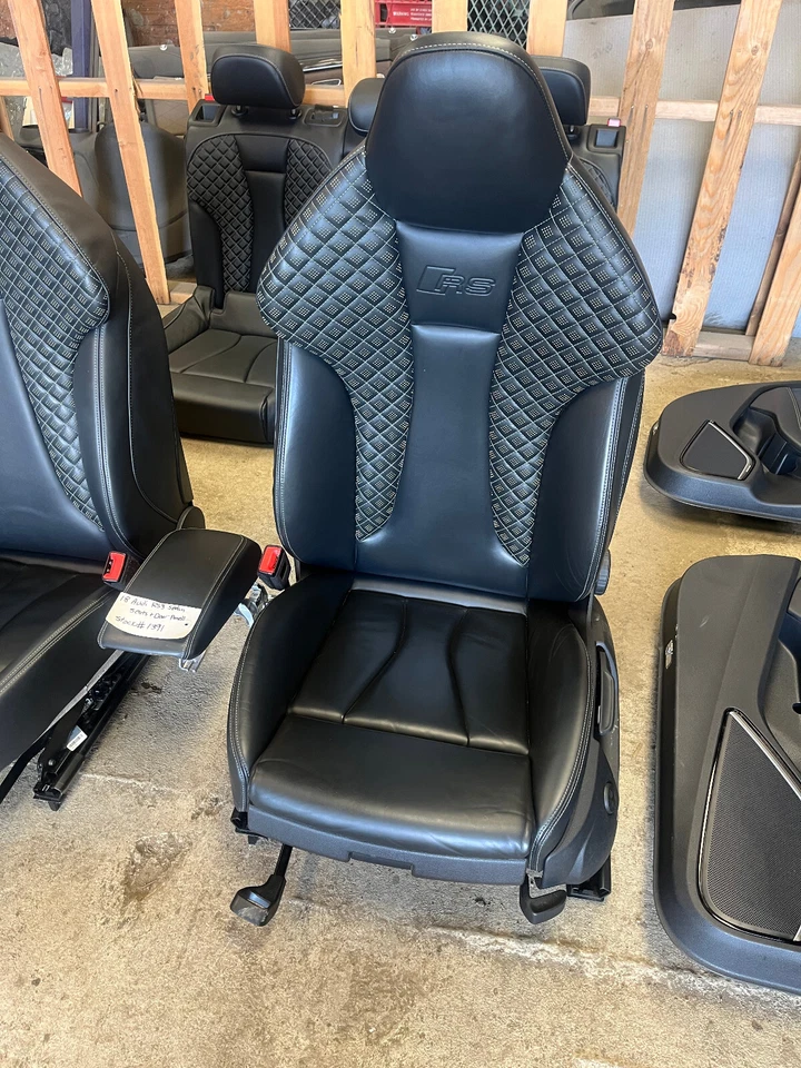 Second image of 2017–2020 Audi RS3 8V Black Leather Seats Set w/ Panels & Center Console